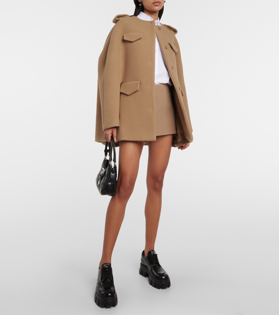 Minifalda de lana de tiro bajo | Prada