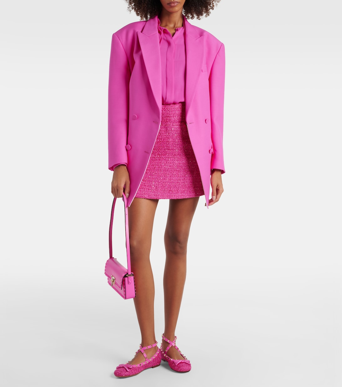 Rockstud leather-trimmed bouclé ballet flats | Valentino Garavani