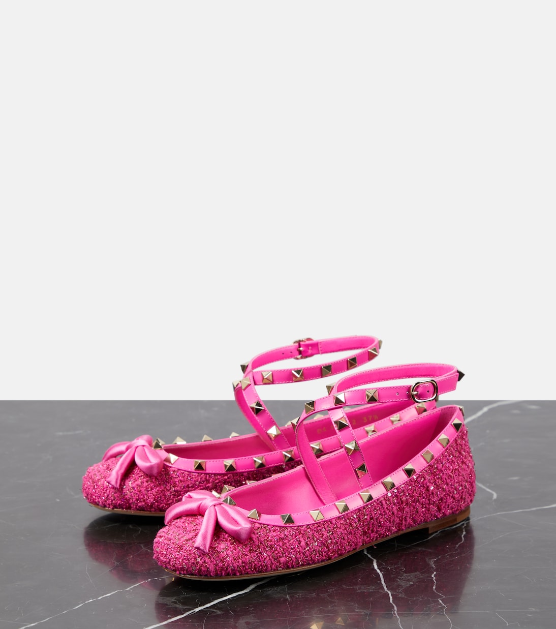 Rockstud leather-trimmed bouclé ballet flats | Valentino Garavani