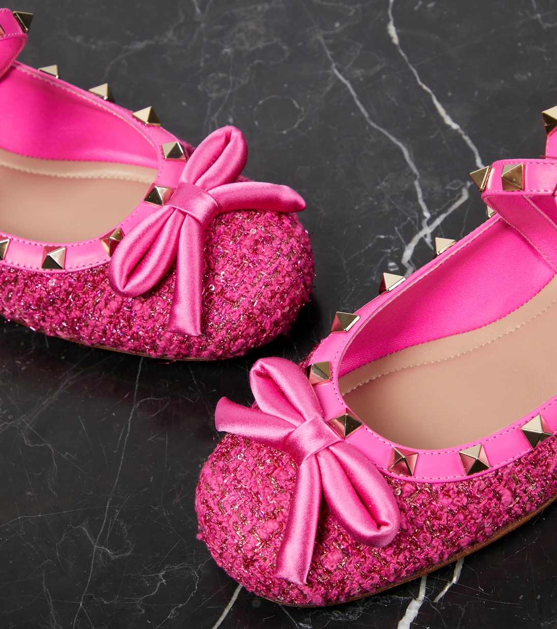 Rockstud leather-trimmed bouclé ballet flats | Valentino Garavani