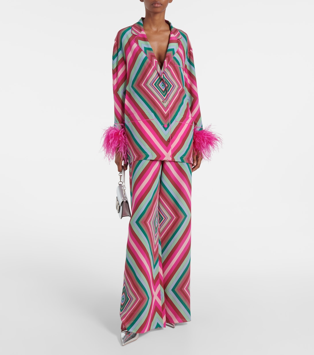 Top Rhombus 75 aus Crêpe de Chine mit Federn | Valentino