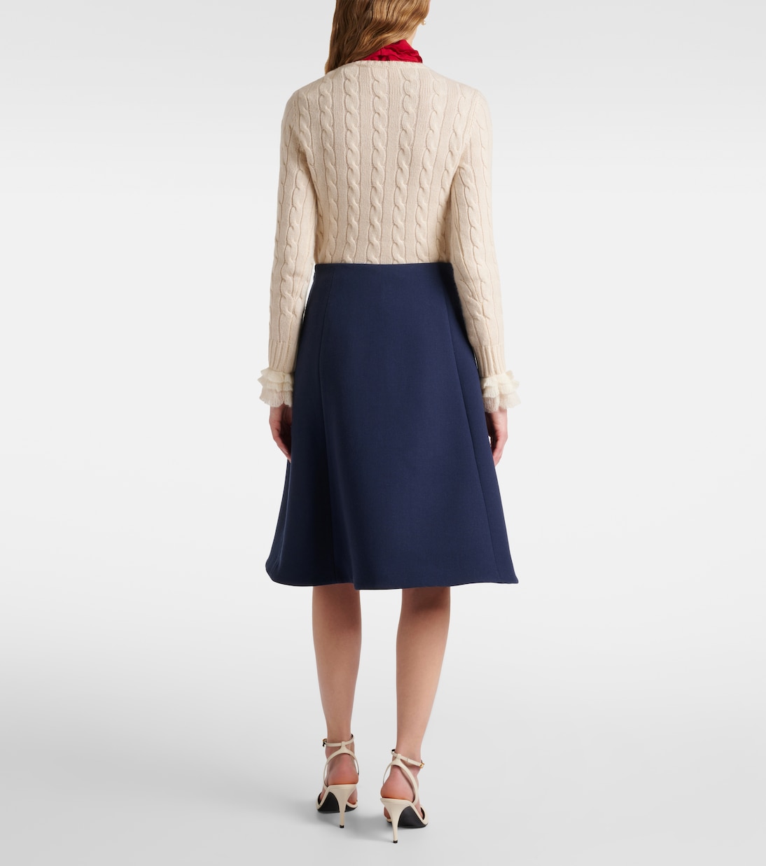 Jupe midi en crêpe de laine vierge | Valentino