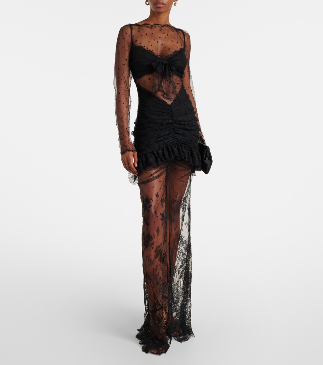 Robe longue en coton mélangé à dentelle | Alessandra Rich