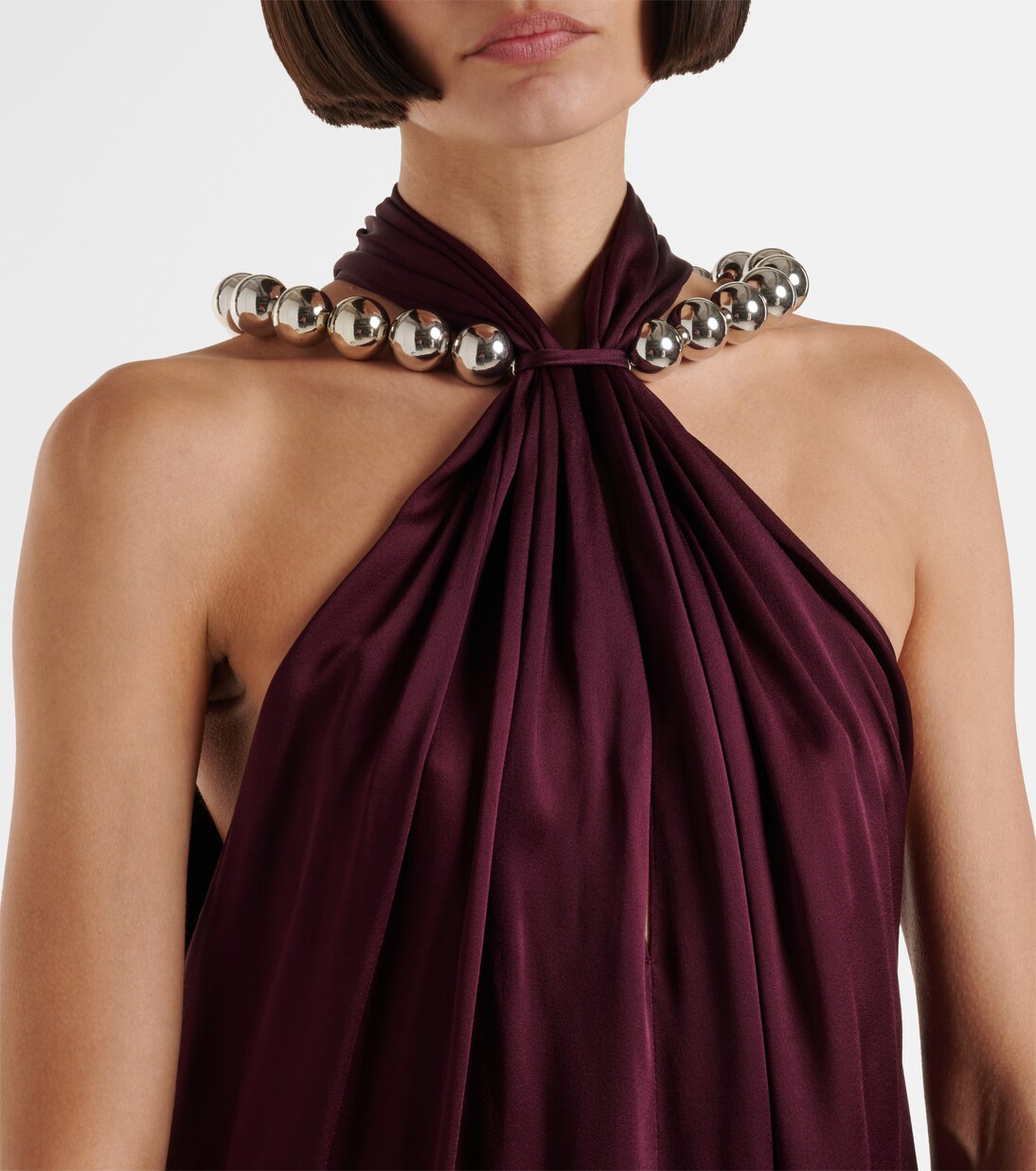 Embellished halterneck satin jumpsuit | Stella McCartney