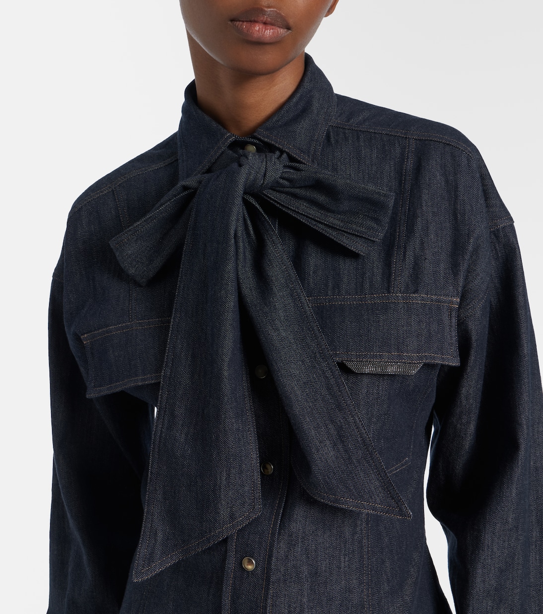 Camisa de denim con lazo | Brunello Cucinelli