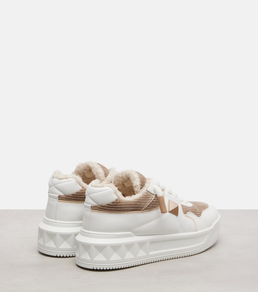 One Stud XL leather and corduroy sneakers | Valentino Garavani