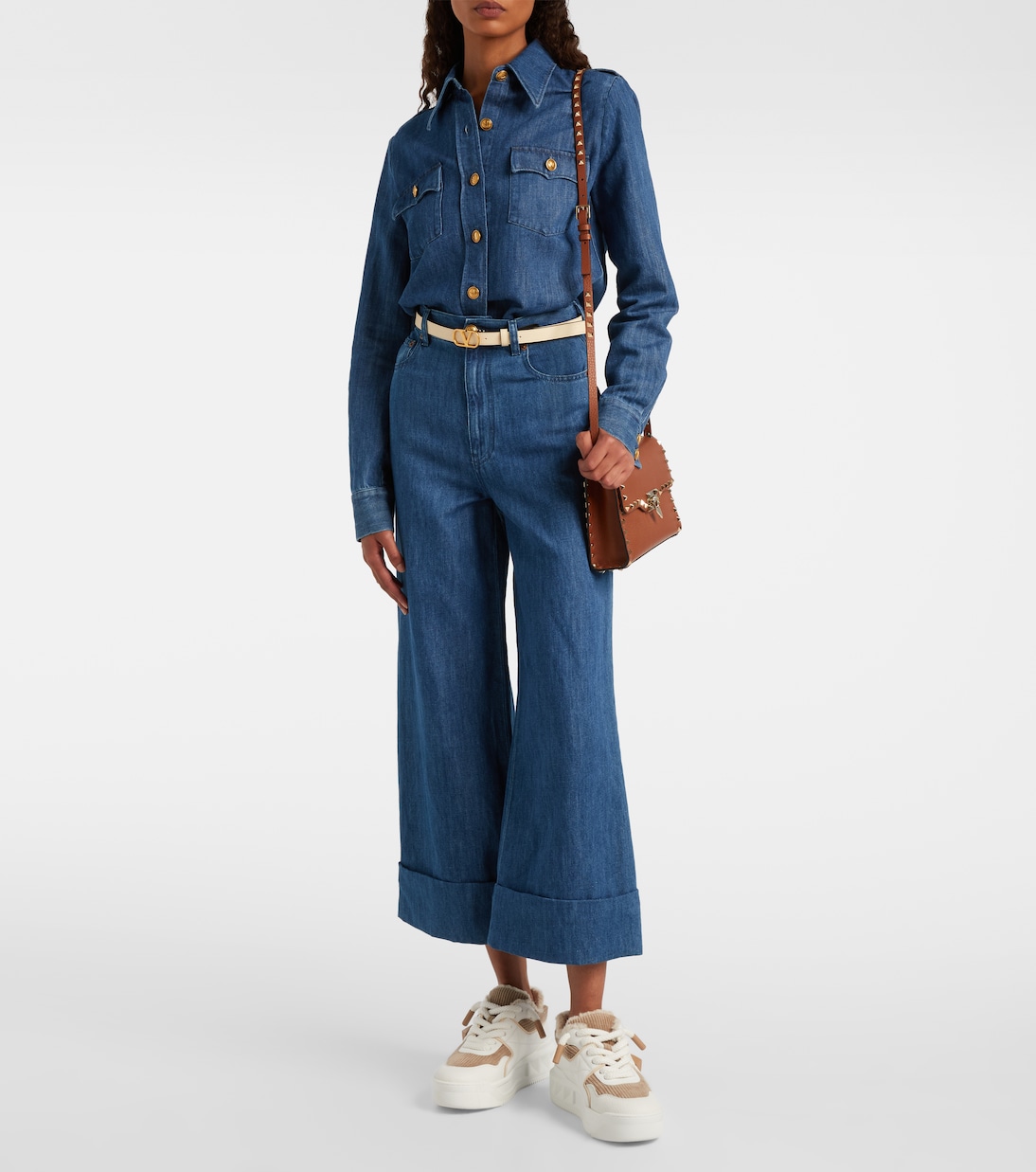 One Stud XL leather and corduroy sneakers | Valentino Garavani