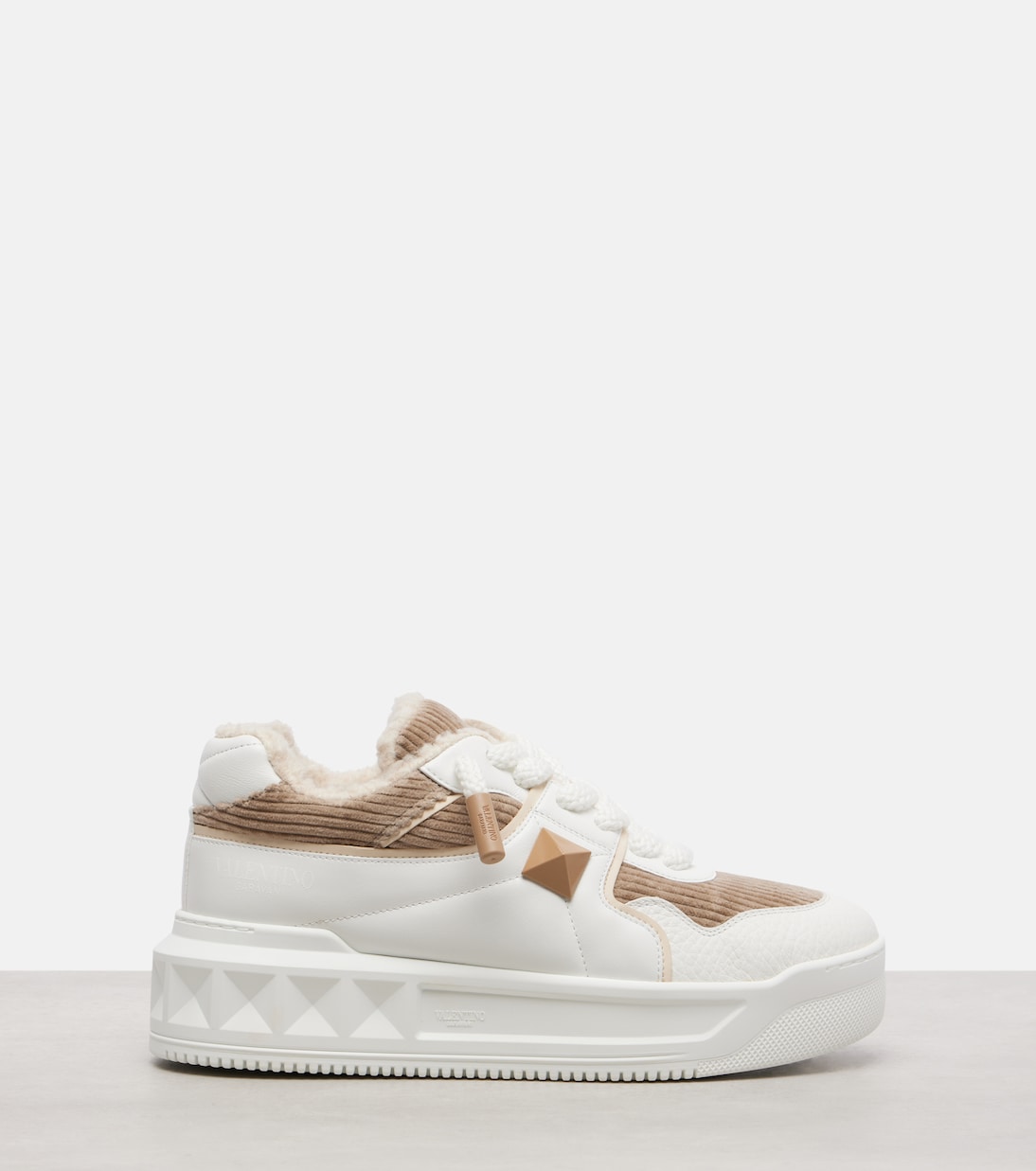 One Stud XL leather and corduroy sneakers | Valentino Garavani