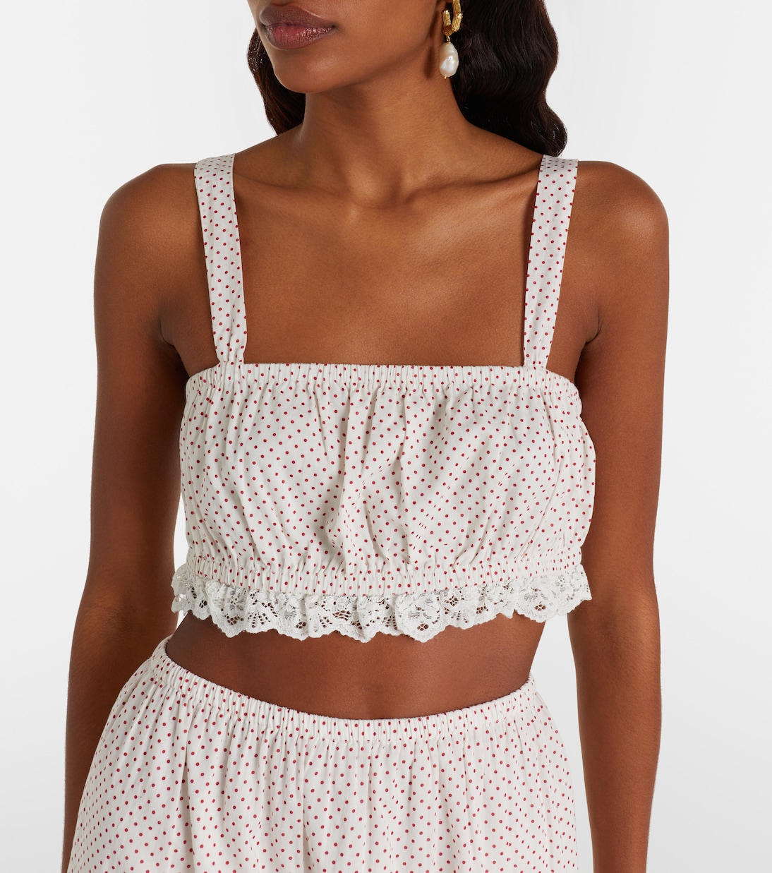 Marlowe lace-trimmed polka-dot cotton crop top | Posse
