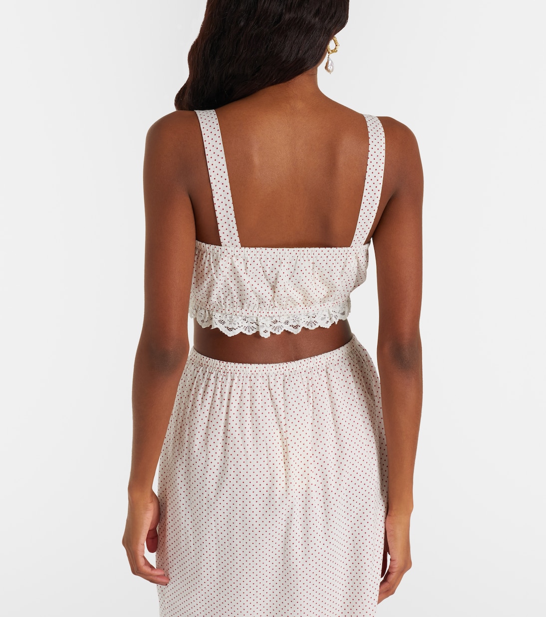 Marlowe lace-trimmed polka-dot cotton crop top | Posse