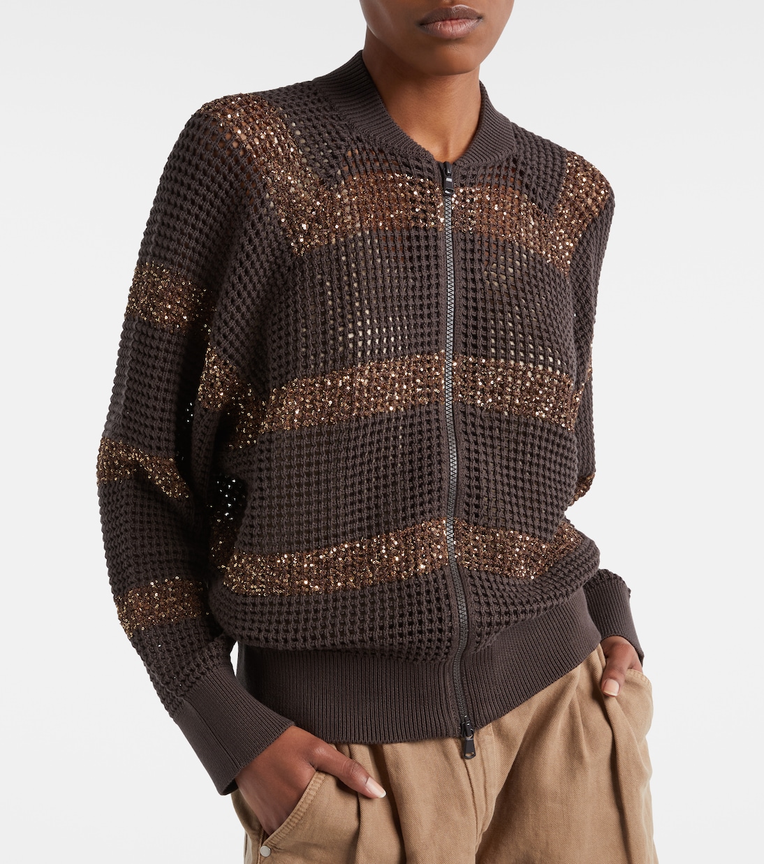 Cardigan aus Baumwolle mit Pailletten  | Brunello Cucinelli