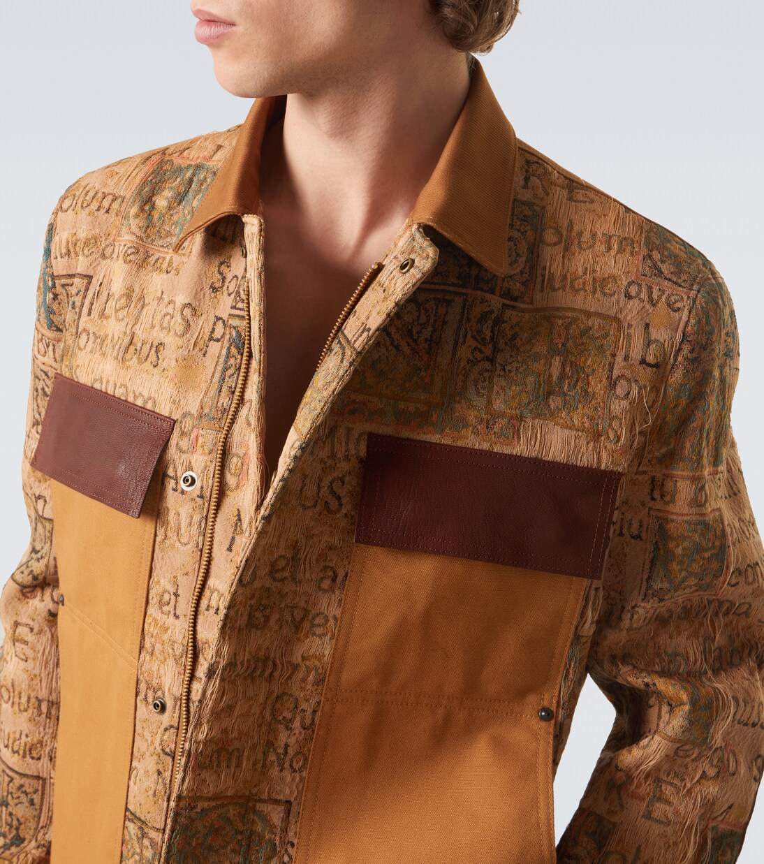 Jacke aus Jacquard mit Leder | Junya Watanabe