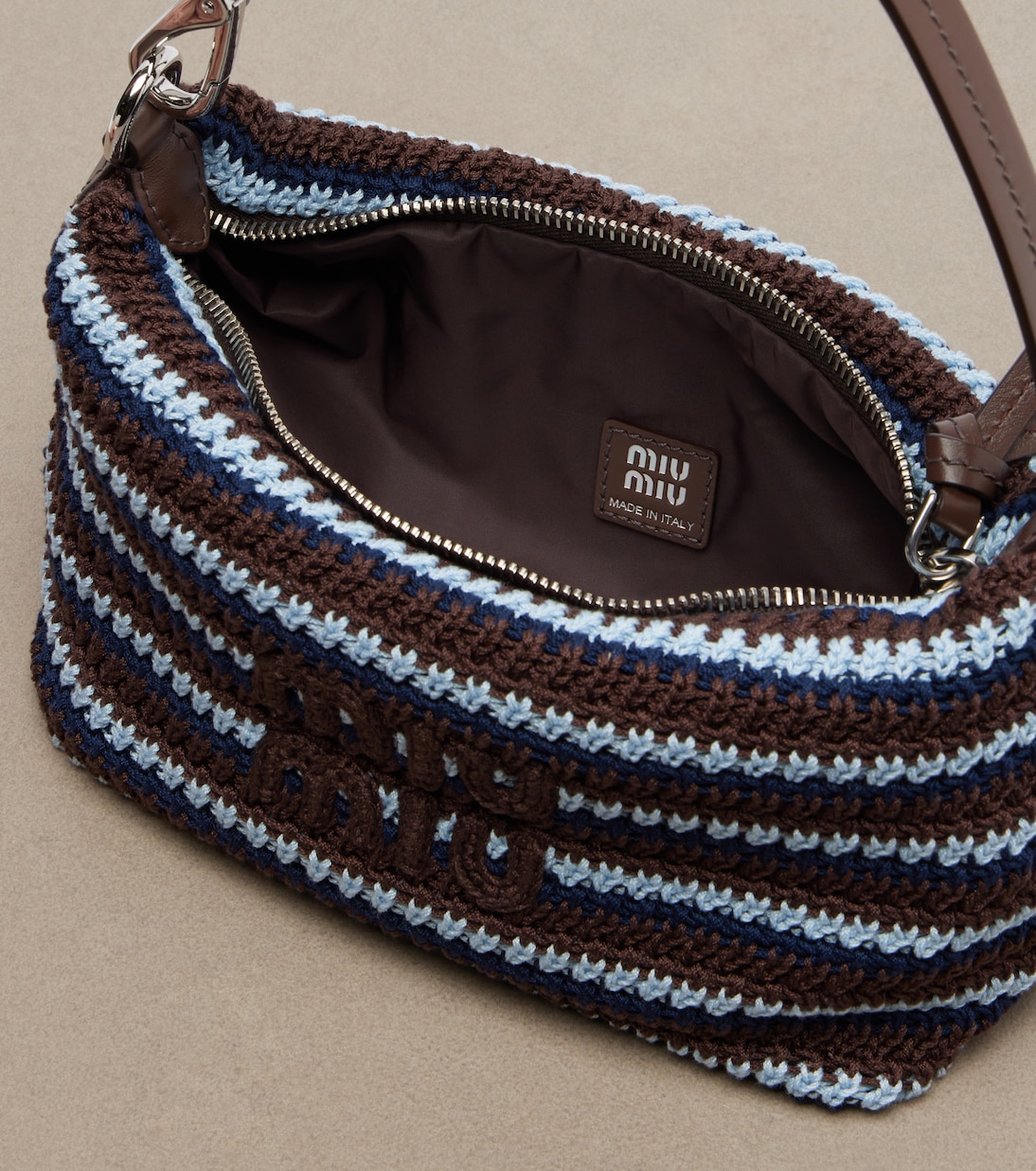 Striped crochet shoulder bag | Miu Miu