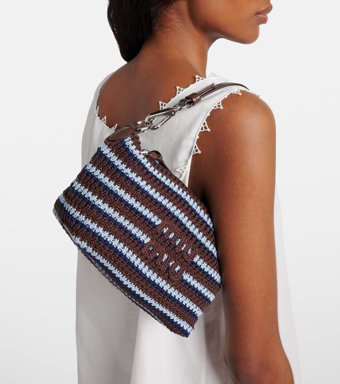 Striped crochet shoulder bag | Miu Miu
