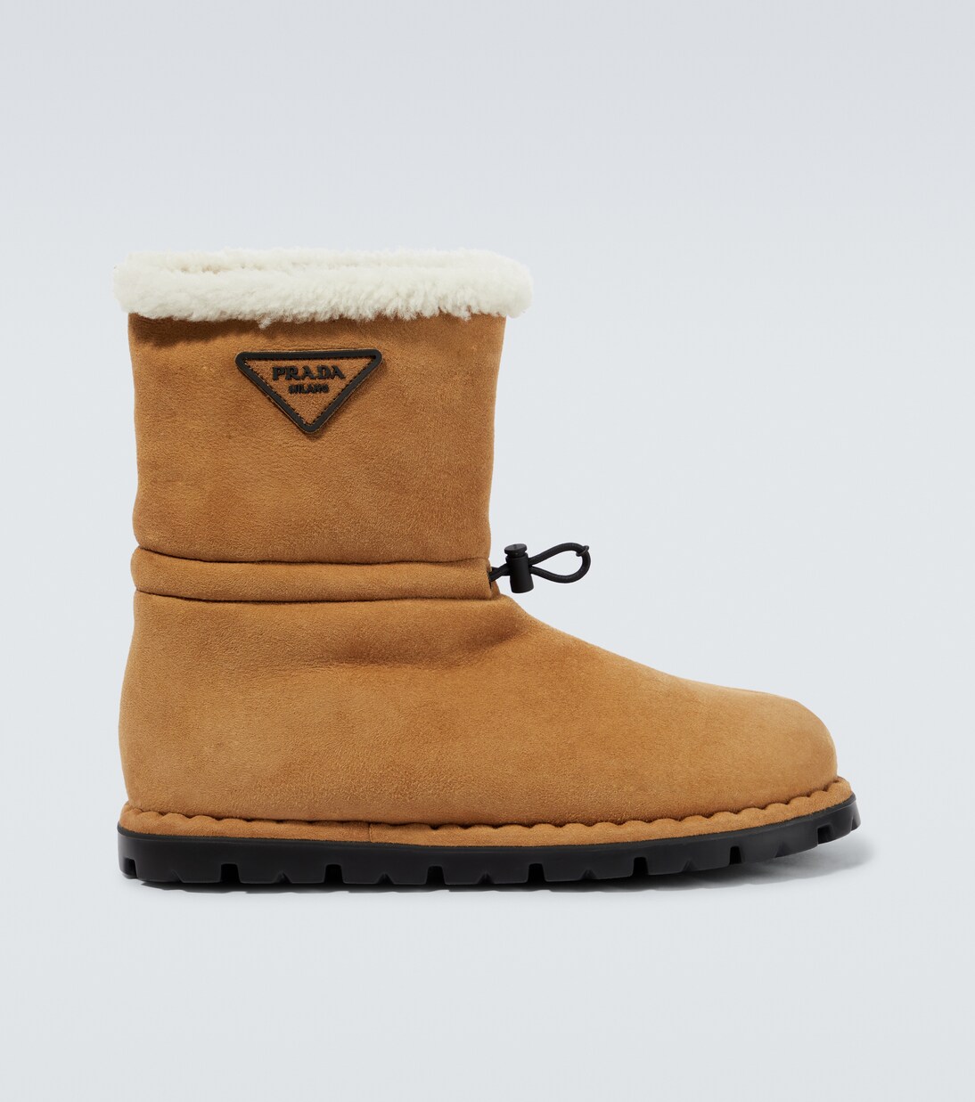 Suede shearling-lined logo boots | Prada