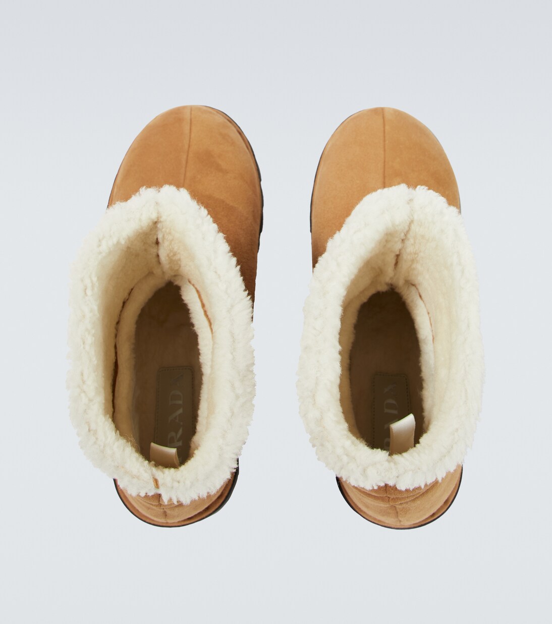 Suede shearling-lined logo boots | Prada