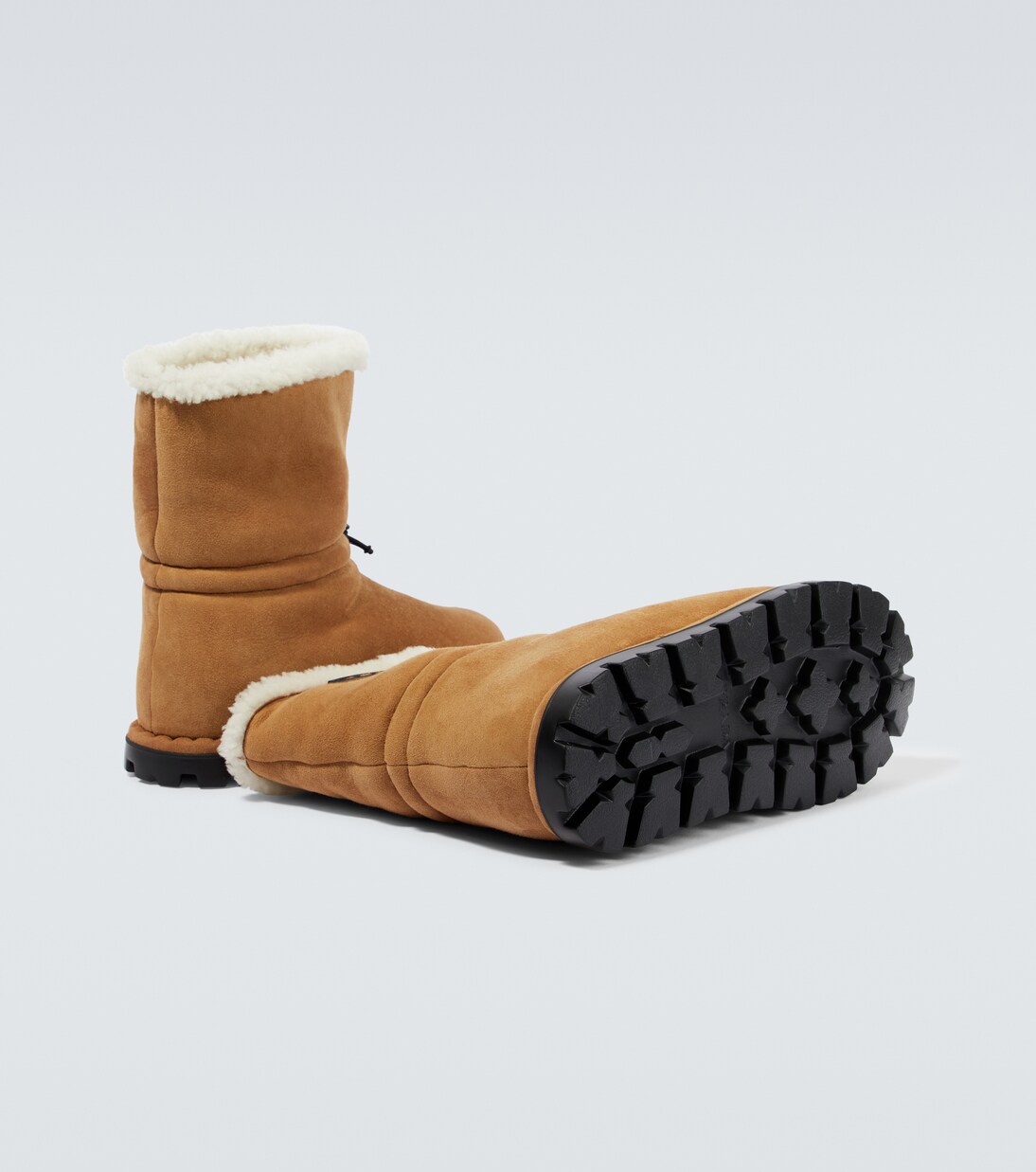 Suede shearling-lined logo boots | Prada
