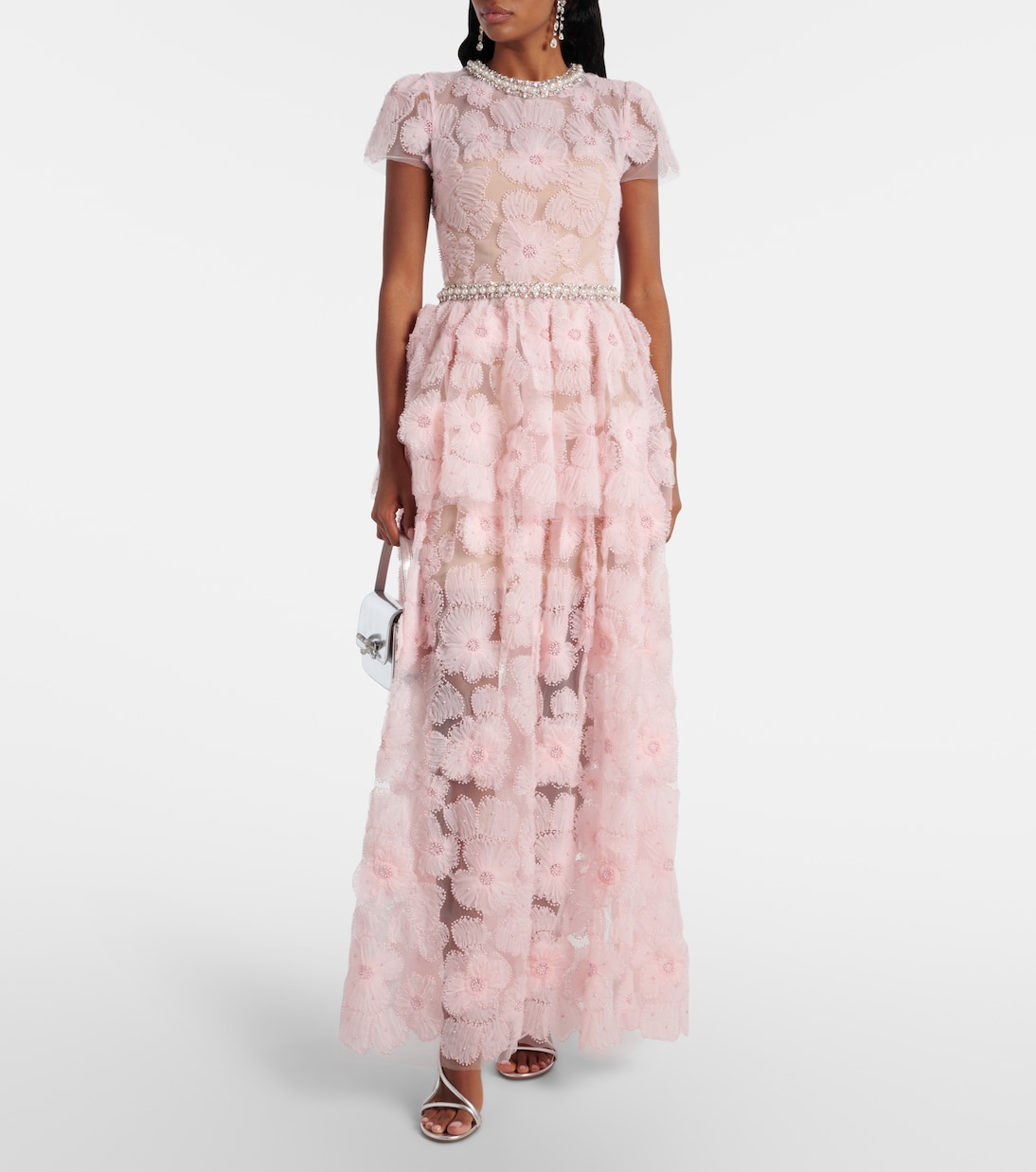 Robe longue en tulle à fleurs | Self-Portrait