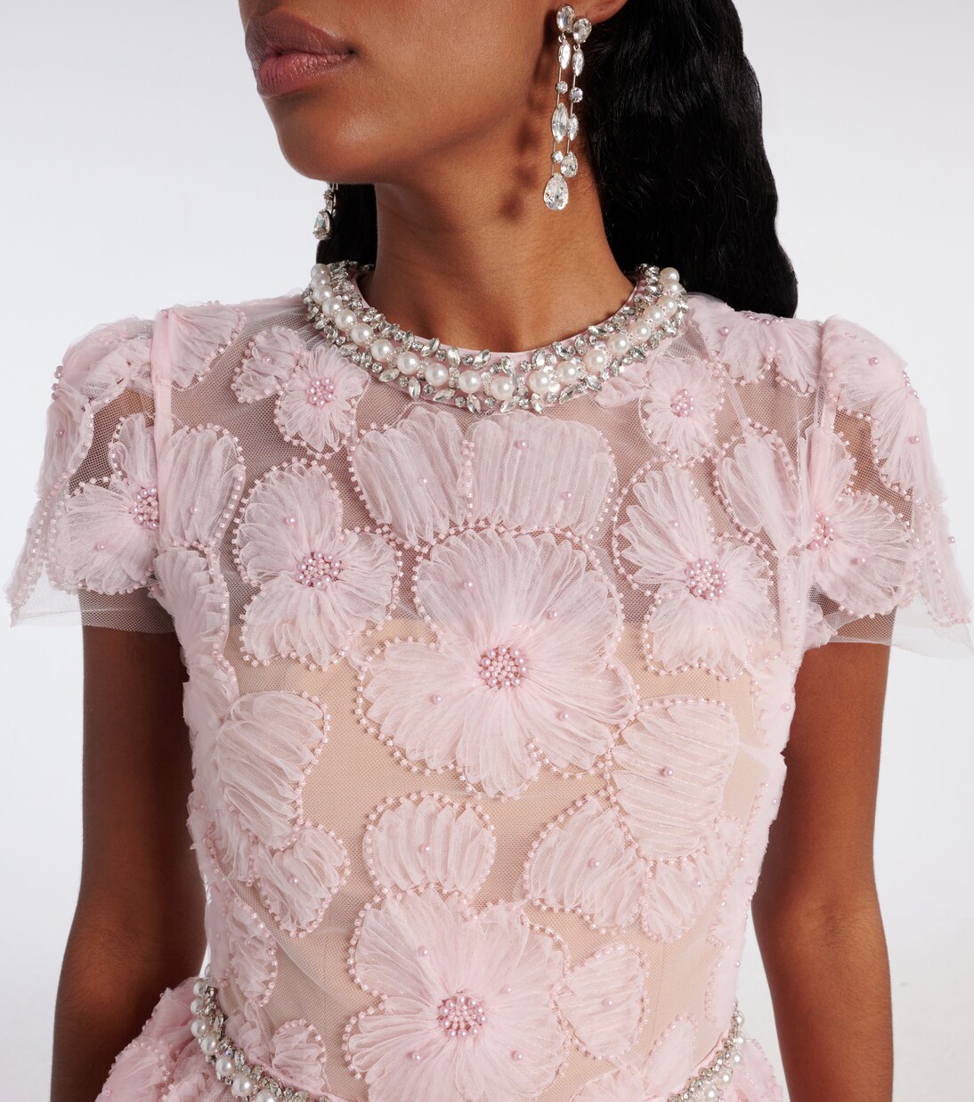 Robe longue en tulle à fleurs | Self-Portrait