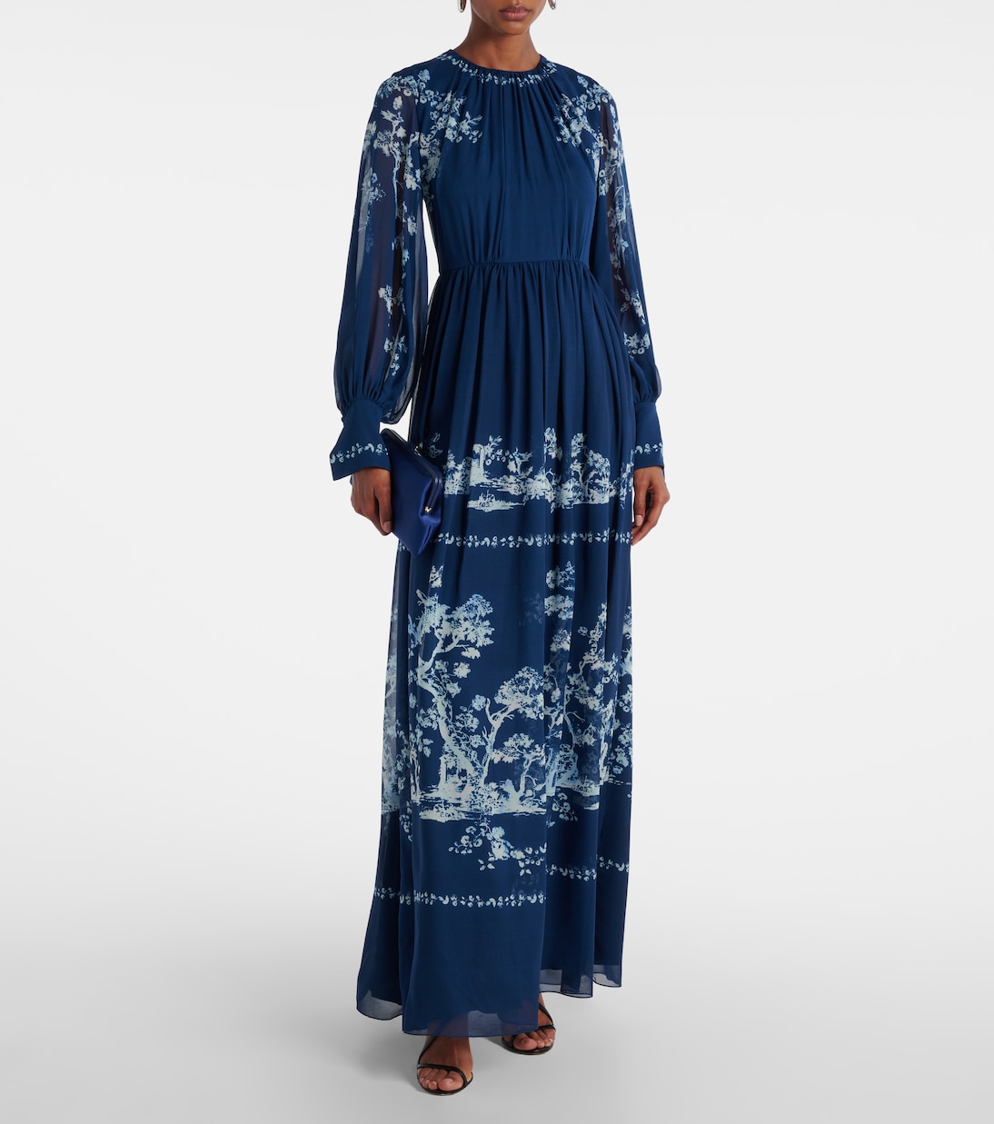 Abito lungo in seta con stampa floreale | Erdem