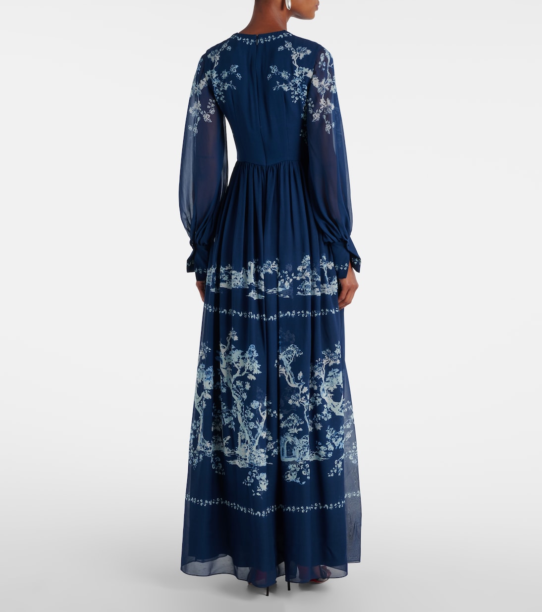 Abito lungo in seta con stampa floreale | Erdem