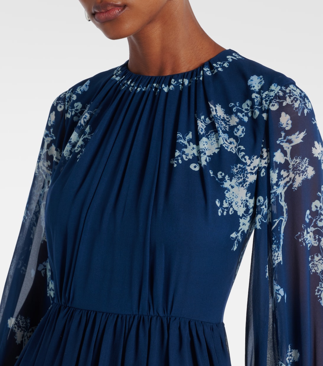 Abito lungo in seta con stampa floreale | Erdem