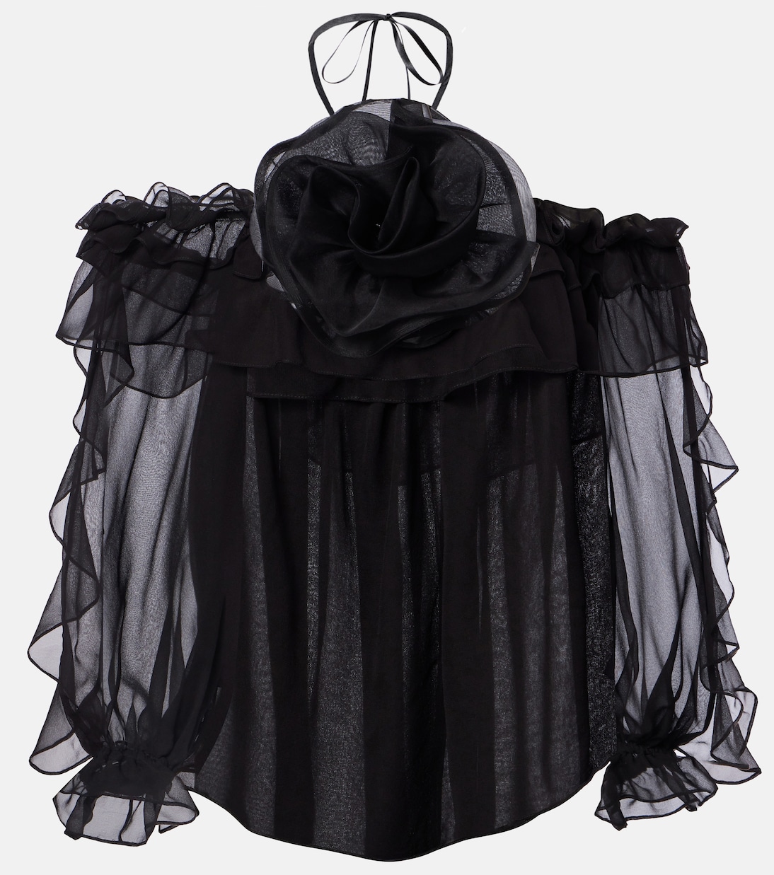 Floral-appliqué silk tulle top | Carolina Herrera