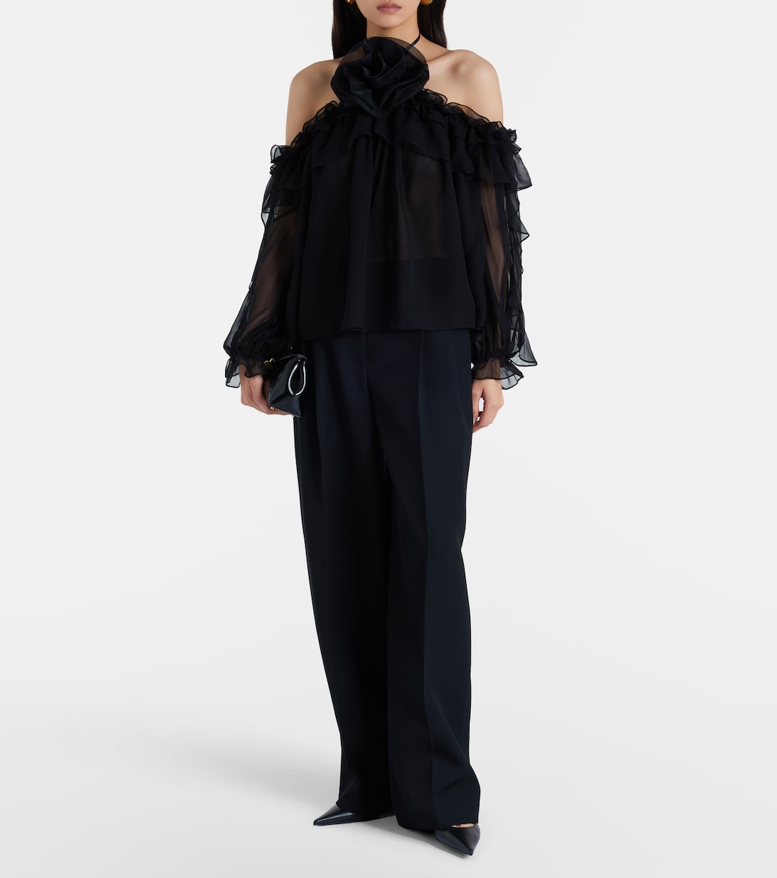 Floral-appliqué silk tulle top | Carolina Herrera