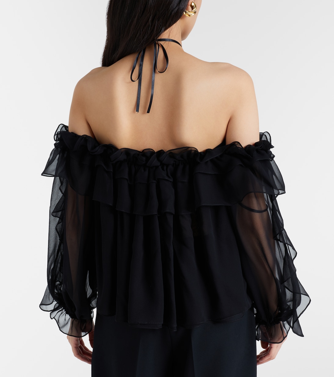 Floral-appliqué silk tulle top | Carolina Herrera