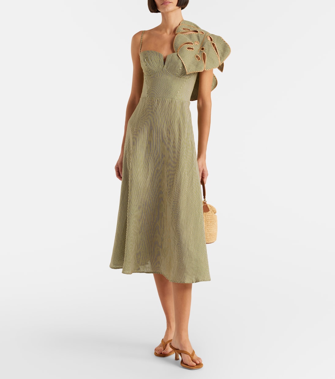 Striped Monstera linen midi dress | Farm Rio