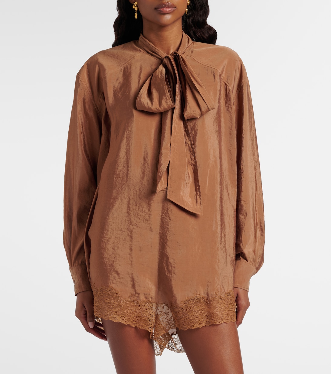 Lace-trimmed tie-neck romper | Saint Laurent