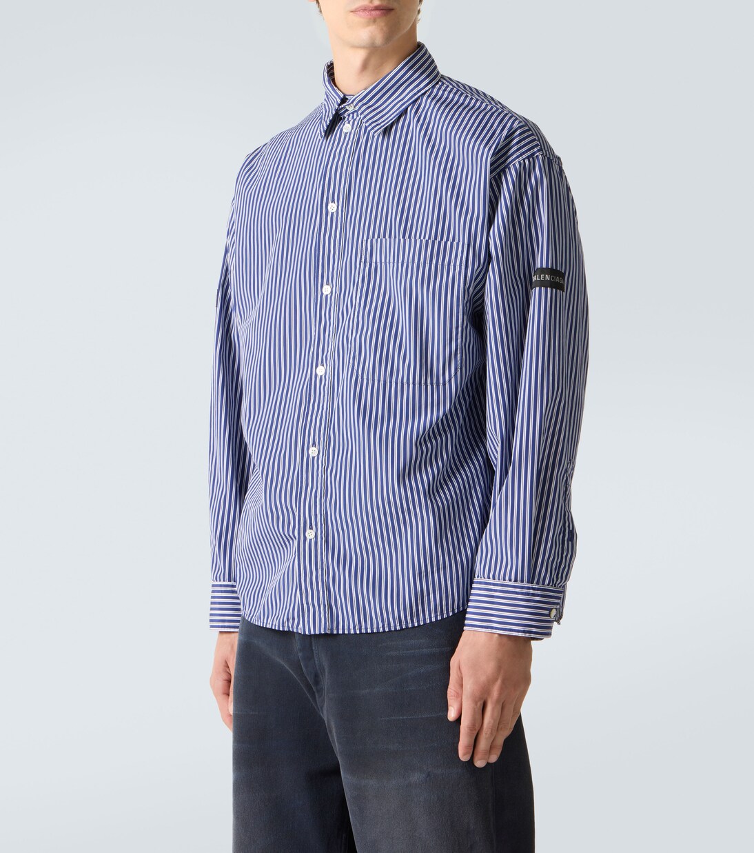 Striped cotton-blend poplin shirt | Balenciaga