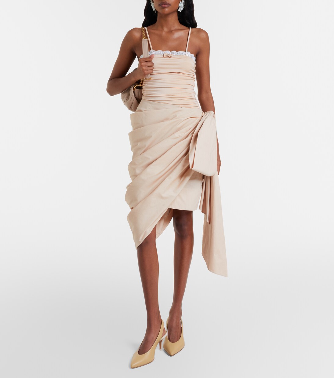 Bow-detail cotton poplin midi skirt | Chloé