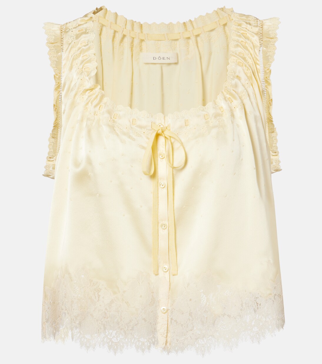 Toulouse lace-trimmed embroidered silk top | Dôen