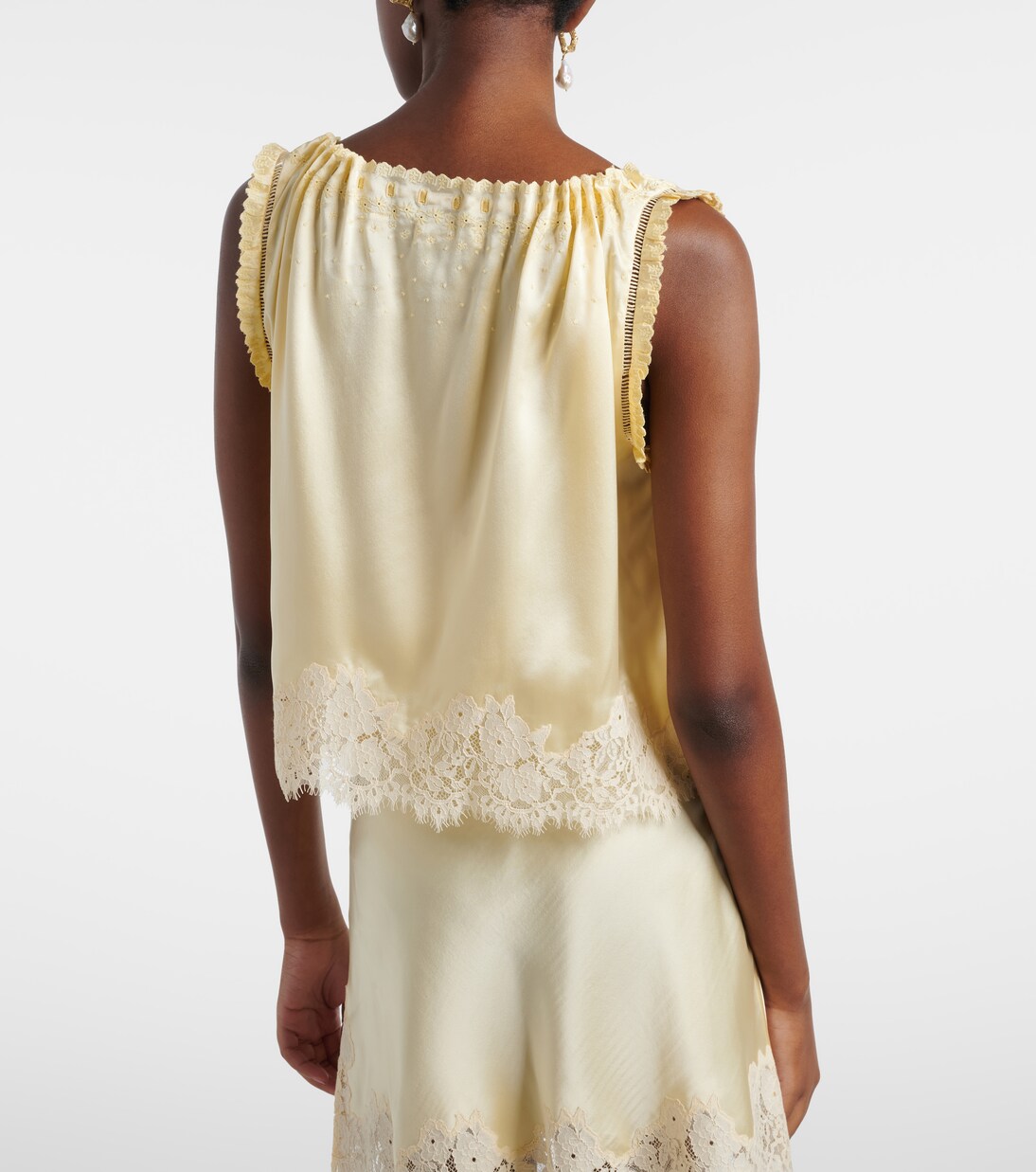 Toulouse lace-trimmed embroidered silk top | Dôen