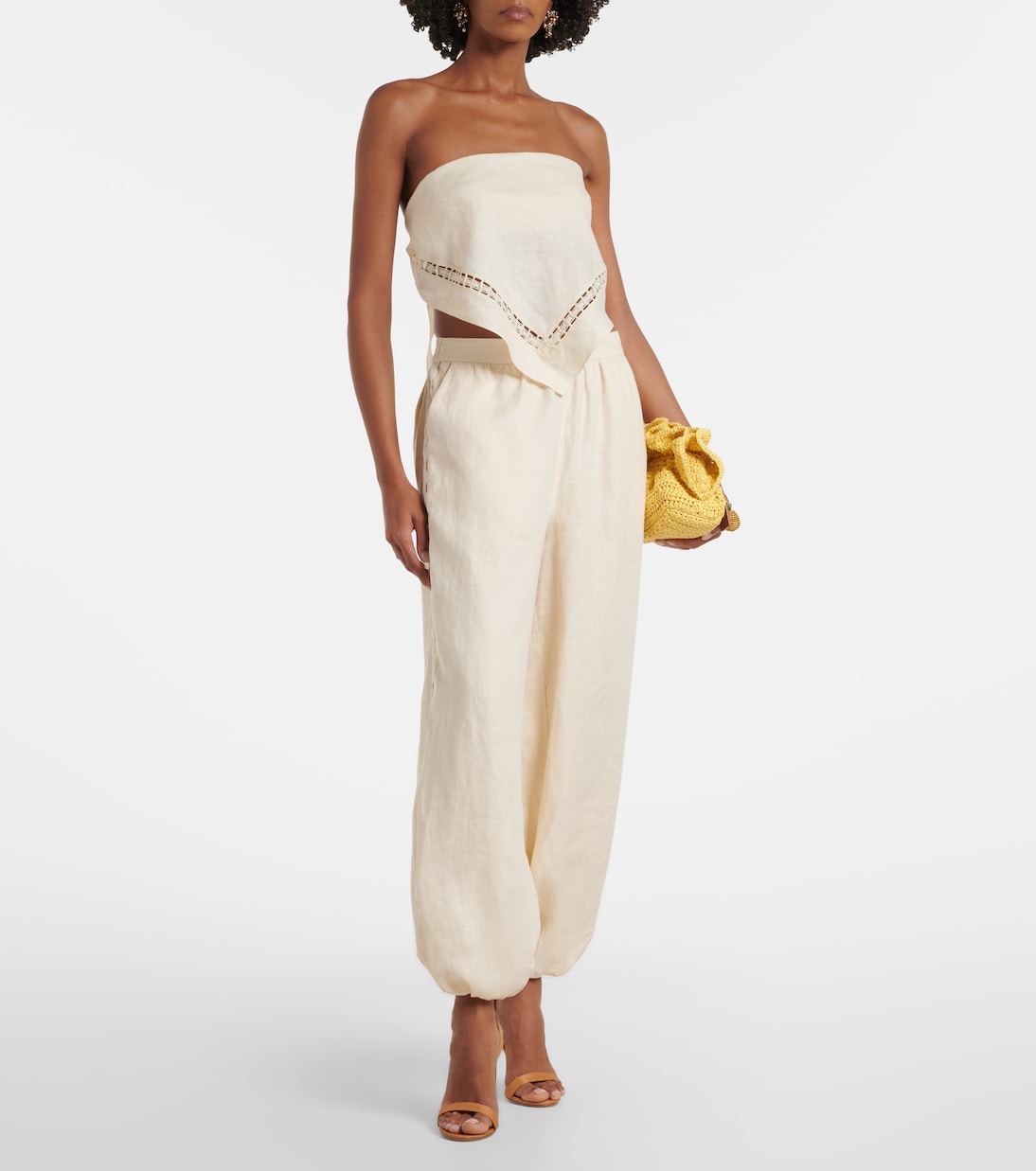 Lace-trimmed linen-blend straight pants | Simkhai