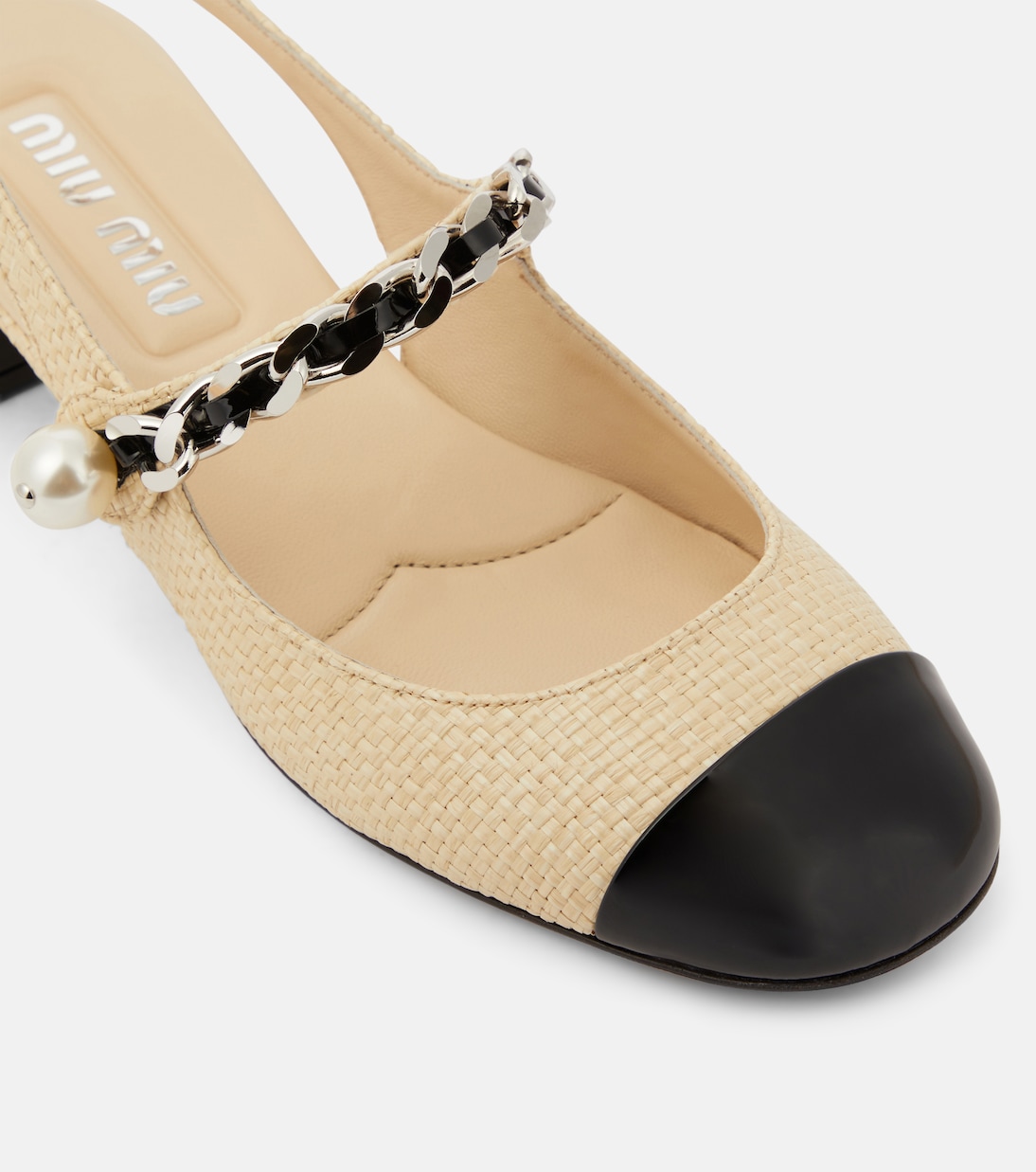 Pumps slingback in rafia con pelle | Miu Miu