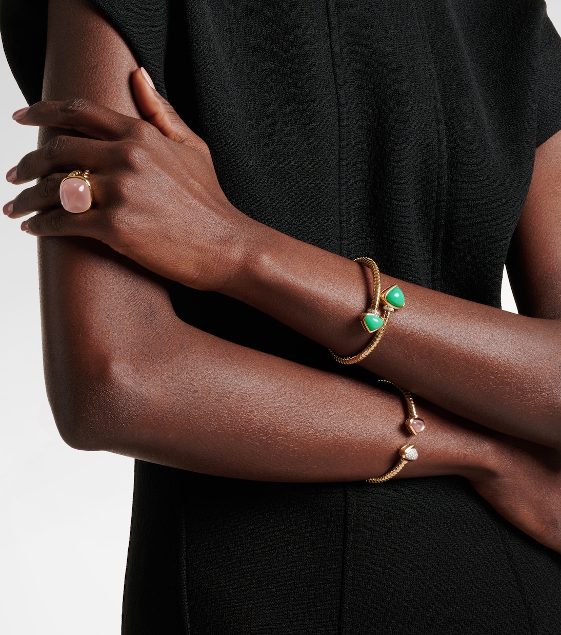 Armreif Trisolina Bypass aus 18kt Gelbgold mit Diamanten und Chrysopras | Marina B