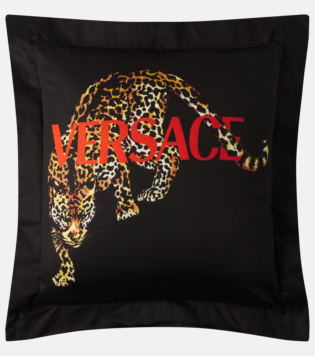 Logo printed cotton satin cushion | Versace Home