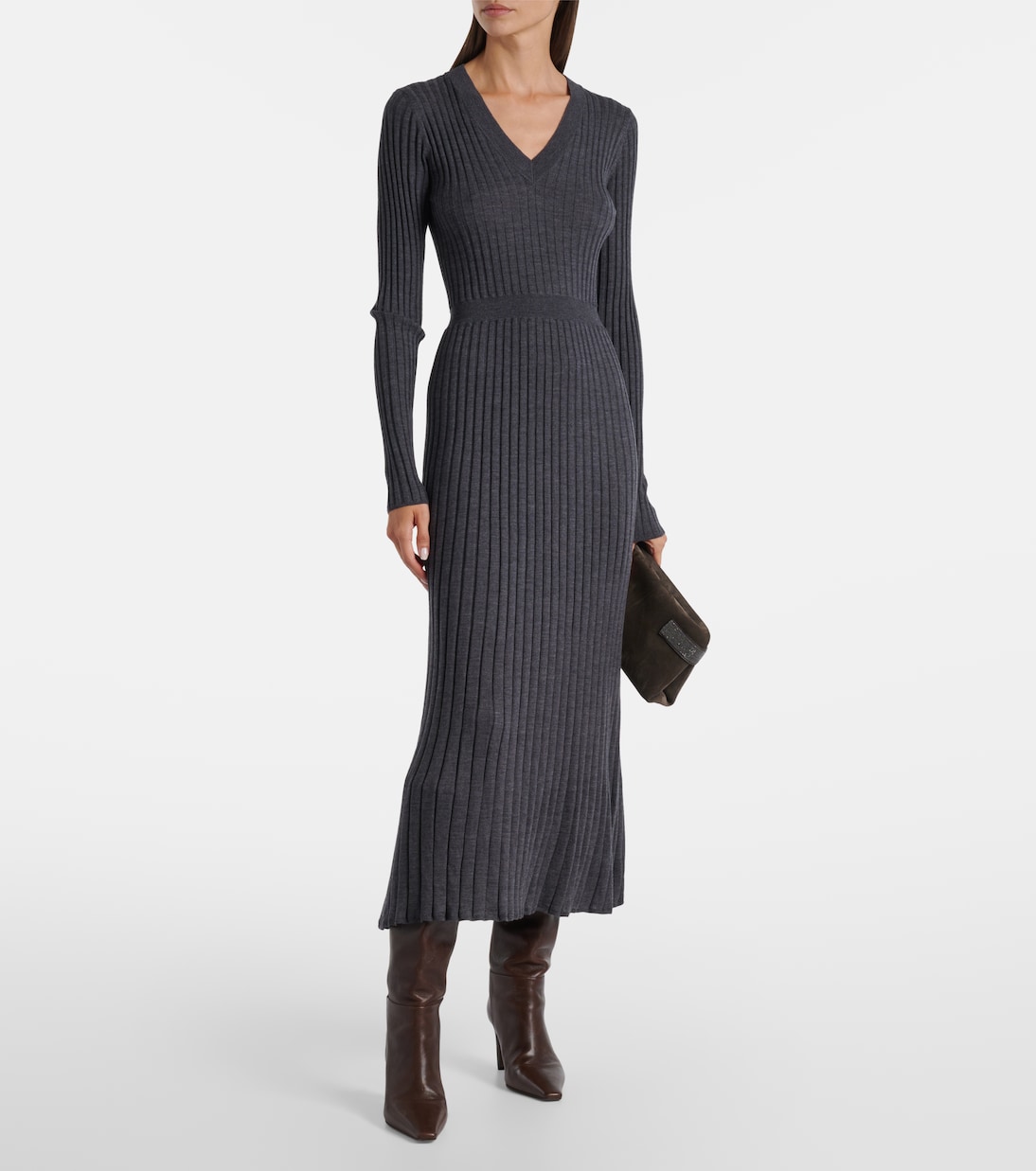 Ribbed-knit virgin wool sweater dress | Brunello Cucinelli
