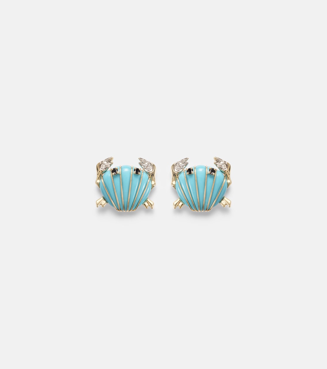 Boucles d’oreilles Crabe Coquillage en or 9 ct, turquoise et diamants | Yvonne Léon