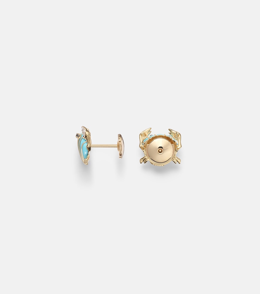 Boucles d’oreilles Crabe Coquillage en or 9 ct, turquoise et diamants | Yvonne Léon