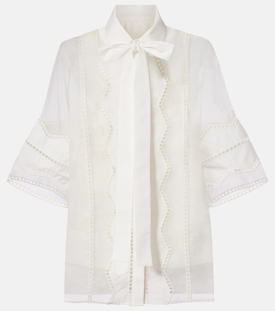 Tie-neck cotton and silk-blend blouse | Elie Saab