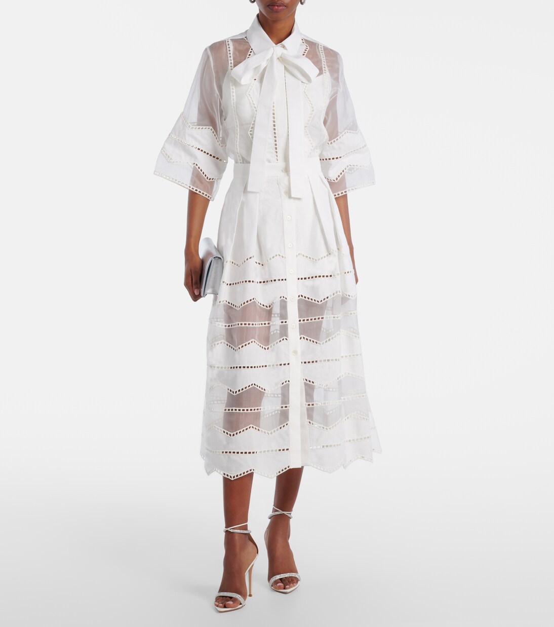 Tie-neck cotton and silk-blend blouse | Elie Saab