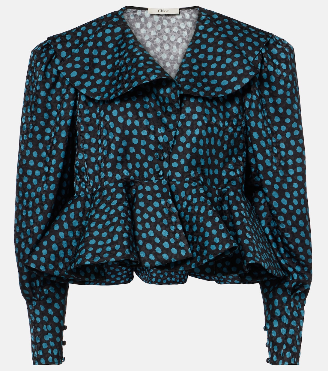 Polka-dot peplum silk jacquard blouse | Chloé