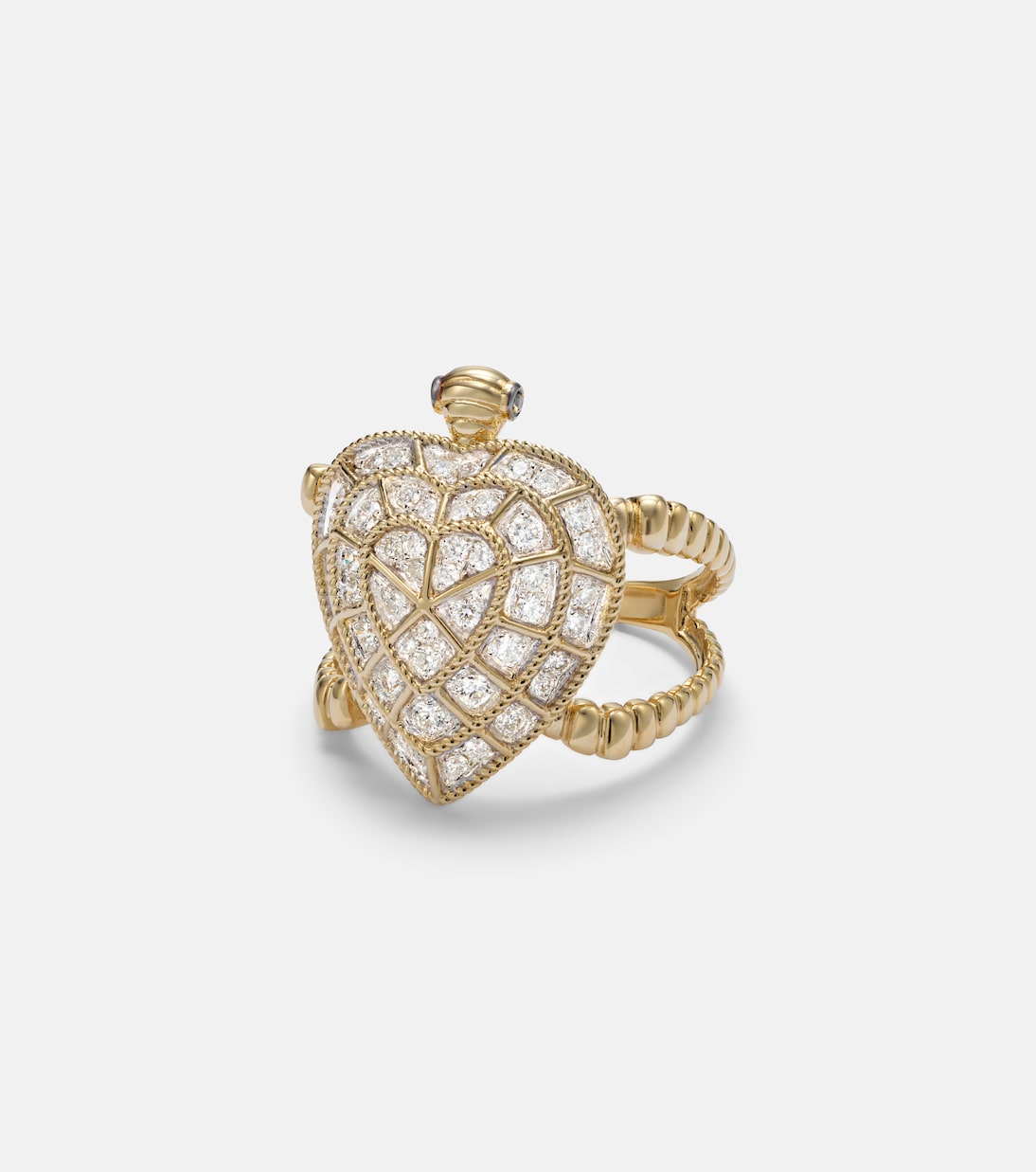 Tortue Coeur 9kt gold ring with diamonds | Yvonne Léon