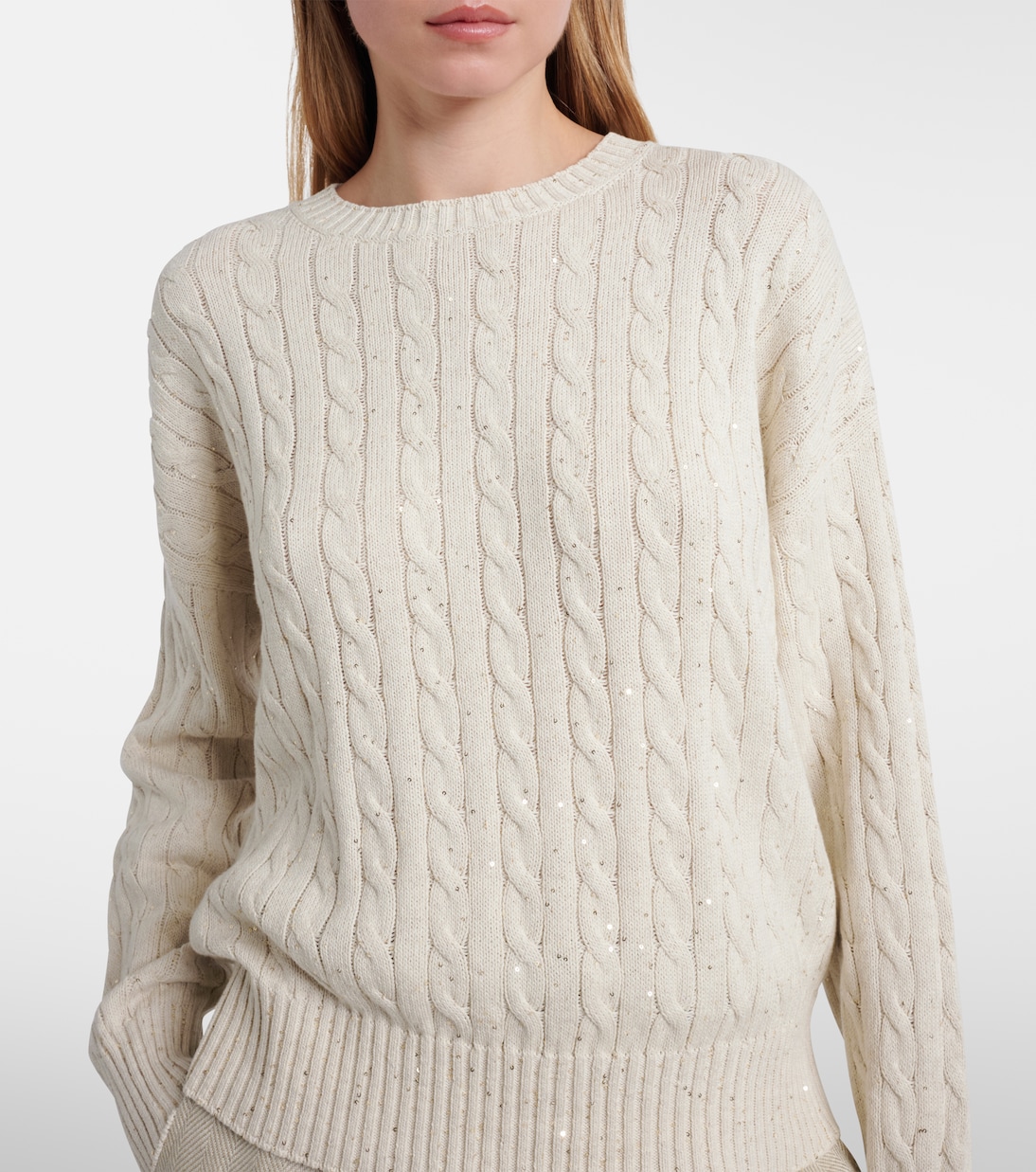 Pullover aus einem Baumwollgemisch mit Pailletten | Brunello Cucinelli