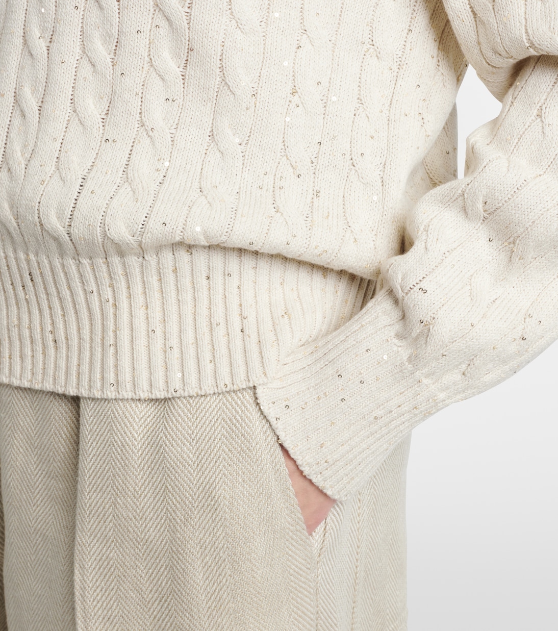 Pullover aus einem Baumwollgemisch mit Pailletten | Brunello Cucinelli