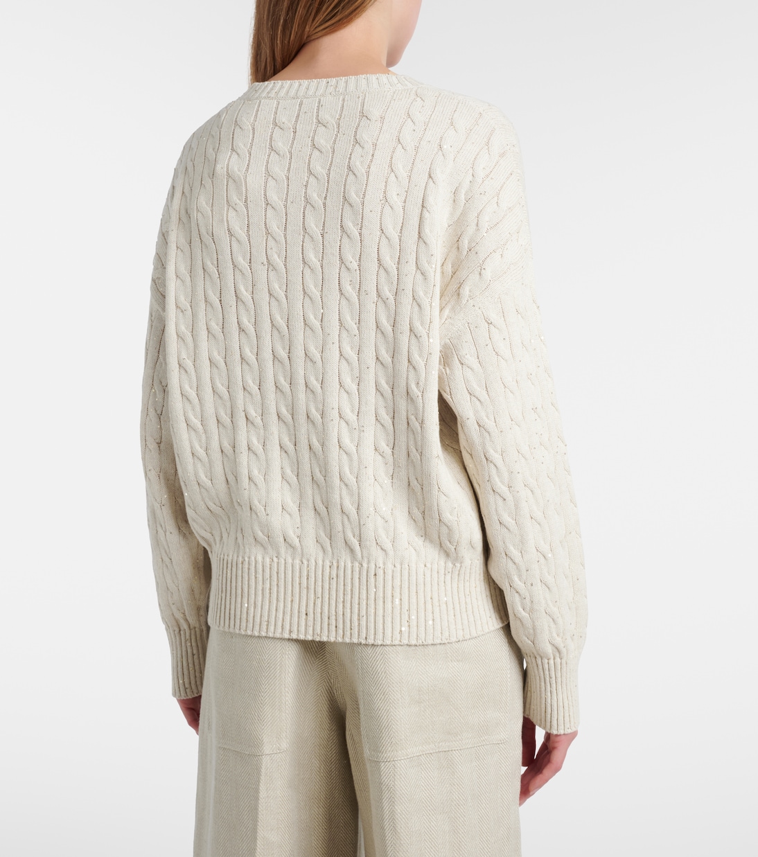 Pullover aus einem Baumwollgemisch mit Pailletten | Brunello Cucinelli