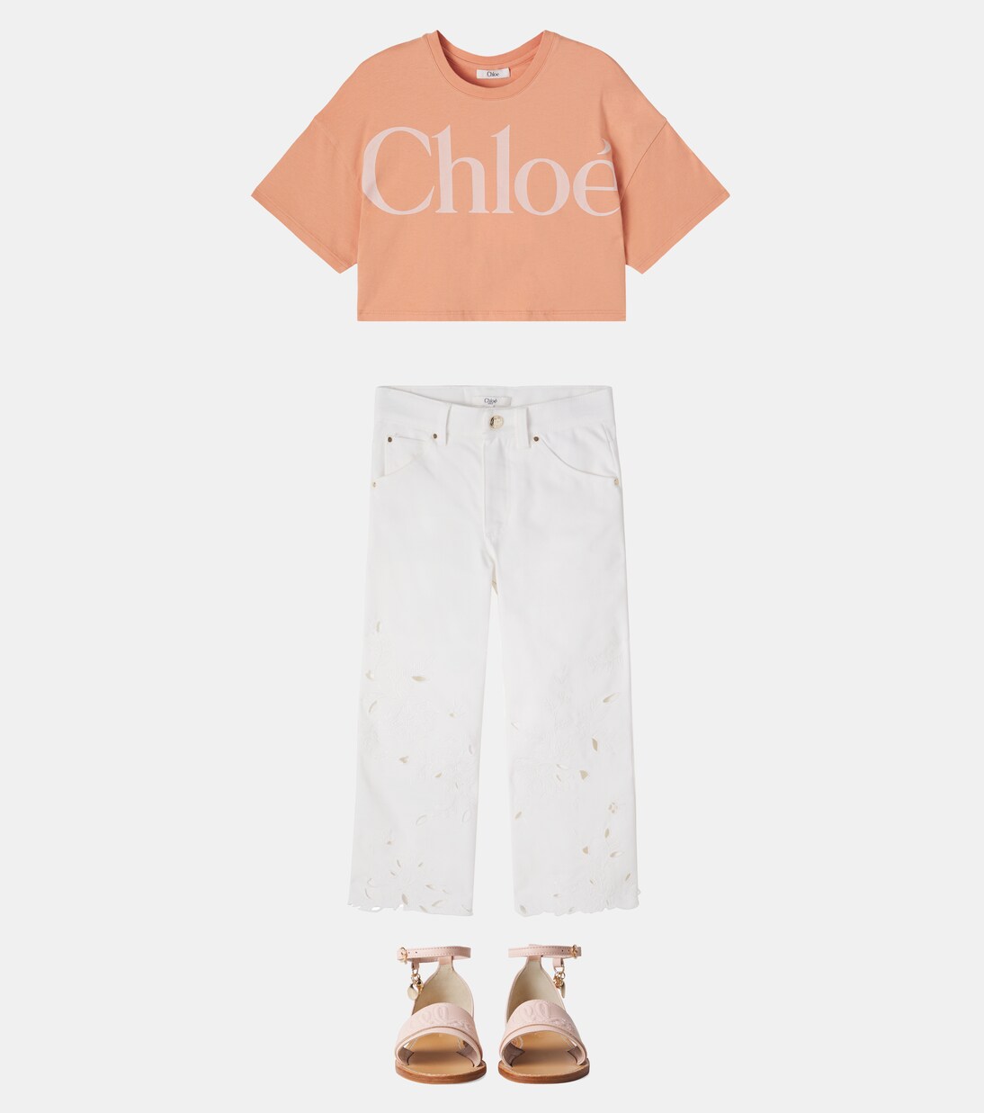 Logo cropped cotton jersey T-shirt | Chloé Kids
